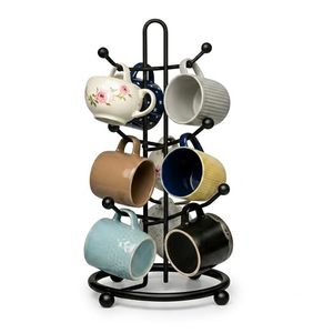 Support à tasses métallique à trois niveaux avec support rotatif à 360° pour rangement de cuisine, design circulaire moderne, type sur pied - Product Image 1
