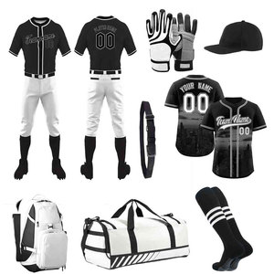 Custom Baseball Uniform Set <b>Men's</b> Black <b>White</b> Sublimated Jersey Pants Gloves Hat <b>Socks</b> Bag All Seasons Moisture Wicking - Product Image 1