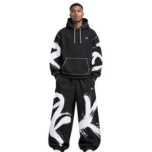 Ensembles de sweats à capuche surdimensionnés personnalisés avec impression effet vieilli pour hommes, vêtements à coutures contrastées, fabricant en gros, impression DTG - Product Image 1