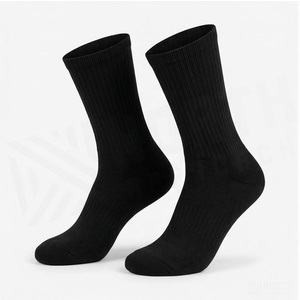 Crew <b>Socks</b> Solid Black 100% Cotton Breathable Knitted for Adults Daily Casual Wear Spring Season - Product Image 3