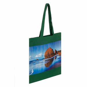 Green Canvas Tote <b>Bag</b> PP Webbing Shoulder Handle Zipper Closure Geometric Pattern Fashion Style <b>Medium</b> <b>Size</b> Outdoor Daily <b>Bags</b> - Product Image 3