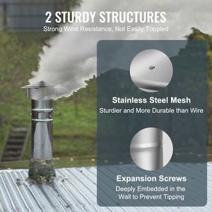 Cappuccio parapioggia per tetto in acciaio inossidabile 304 da 6 pollici per canna fumaria, con cappucci maggiorati da 11,81 pollici, rinforzato per tutte le condizioni atmosferiche, accessori per set caminetto - Product Image 4