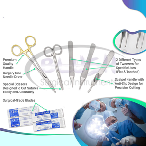 Surgical Grade Surgery <b>Kits</b> 5 Pieces German Stainless Steel Scissor Tweezer <b>suture</b> practice <b>kit</b> With Case By Blush Surgical - Product Image 5