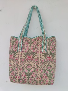 Bolsa de Mano Grande de Algodón Estampada a Mano con Bolsillo Inferior, Ecológica, Sostenible, Resistente, para Compras, Bolsas Acolchadas, Bolsos de Mano para Mujer - Product Image 2