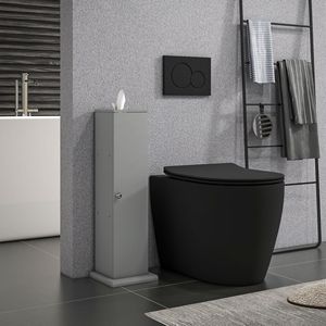 Piccolo mobile angolare da bagno grigio con porte e ripiani per la conservazione di carta igienica e Shampoo - Product Image 2