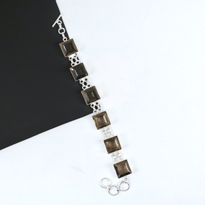 Best Selling Vintage Style Sterling Silver Plated Smoky Quartz Square <b>Stone</b> Toggle Clasp Link <b>Bracelet</b> Bohemian Ethnic Jewelry - Product Image 2