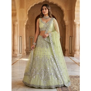 Women Ethnic Butterfly Net Lehenga Set with Foil Mirror <b>Sequins</b> Embroidery Heavy <b>Flare</b> Lehenga Unstitched Blouse - Product Image 1