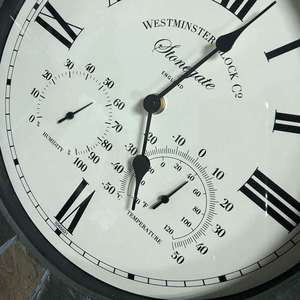 Stone gate Wall <b>Clock</b> Thermometer Outdoor Indoor Decorative <b>Clock</b> with Built in Temperature Display Weather-Resistant - Product Image 4