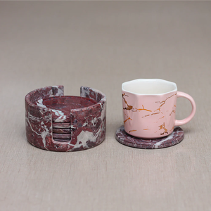 Modern Brown Marble Tea Coaster 4 in. With Set of 4 With Holder <b>Table</b> <b>Protection</b> For Home and Kitchen - Product Image 4