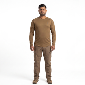 Sous-vêtement thermique de chasse pour homme - 90/10 Polyester Spandex, tricot de performance, motif uni, manches longues, col ras du cou, pour temps chaud, activités de plein air - Product Image 1