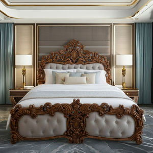 โครงเตียงไม้สักแกะสลักหรูหราแบบพับได้ สไตล์ช่างฝีมือ ขนาดใหญ่ เฟอร์นิเจอร์ห้องนอนหลักไม้เนื้อแข็ง - Product Image 2