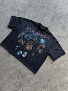 T-shirt graphique personnalisé surdimensionné en coton épais, style streetwear, avec ourlet superposé et effet délavé, imprimé, à manches courtes - Product Image 5