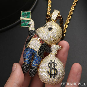 Hip Hop Party Pendant <b>Solid</b> Sterling <b>Silver</b> 925 Yellow Rose White Gold Plated Moissanite Diamond VVS/VS EF Dollar Bag <b>Necklace</b> - Product Image 1