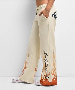 Pantalon de survêtement décontracté pour femme en molleton mi-lourd, respirant, de haute qualité, avec imprimé flamme, taille élastique et cordon de serrage, style hip-hop, pour le printemps - Product Image 3