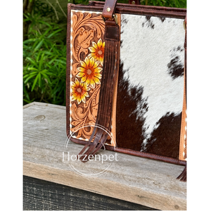 Sac fourre-tout en cuir de vachette marron style western, sac à main floral gravé, sac à bandoulière avec poignée supérieure, grande capacité, fermeture éclair - Product Image 3