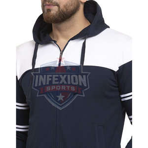 Survêtement à capuche bleu marine pour homme, style décontracté avec blocs de couleur, manches longues, poches latérales, coupe classique, style automne - Product Image 6
