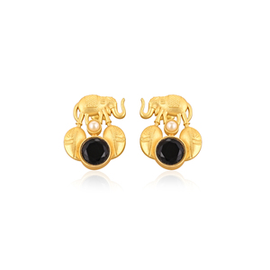 Boucles d'oreilles pendantes en onyx noir naturel et perle, plaquées or, en laiton, bijoux faits à la main pour femmes - Product Image 1
