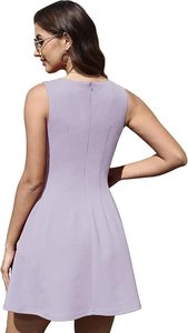 Vestido Mini de Verano Casual sin Mangas con Cuello Redondo, Corte en A, Color Sólido, Tejido de Punto, Ajuste Delgado y Transpirable - Product Image 2