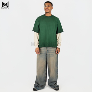 Camiseta Oversize de Lujo Verde Bosque 100% Algodón Estampada para Hombre, Hombro Caído, Estilo Urbano, Manga con Capas, Lavado Seco al Sol, OEM - Product Image 2