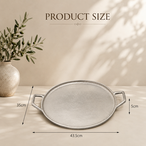 Juego de Bandejas Redondas de Aluminio de Lujo con Acabado Texturizado Hecho a Mano, Diseño de Doble Asa, Plato Elegante para Decoración de Comedor - Product Image 3
