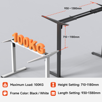AUKI Moderne 100 KG Cadre de bureau assis-debout ergonomique à hauteur réglable à double moteur pour bureau à domicile, chambre, bâtiment, en acier inoxydable