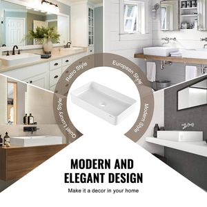 Lavabo de Cerámica Blanco Rectangular Moderno de 24 x 13.8 Pulgadas para Baño, con Encimera, Estilo Moderno B - Product Image 5