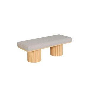 Panca/Poggiapiedi Contemporaneo in Tessuto Bouclé Grigio Chiaro con Gambe Robuste, Sgabello Imbottito Ottomana per Camera da Letto e Soggiorno - Colore Naturale - Product Image 6