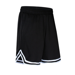 <b>Men's</b> Black Solid Color Sport Shorts with <b>White</b> Side Stripe Elastic Waist Breathable Woven Fabric - Product Image 1