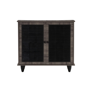 Meuble à chaussures contemporain en panneaux stratifiés, finition chêne Fleton, armoire de rangement à deux portes à lattes pour entrée - Product Image 3