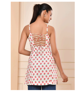 Corsé vintage de moda con tirantes finos, Kurti regular para mujer, de tela de algodón, ligero, cómodo, de secado rápido, top de verano para fiesta o uso casual. - Product Image 2