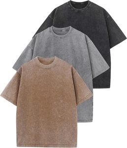T-shirt en coton surdimensionné pour homme, manches courtes, couleur unie, décontracté, col rond, 100% coton, jersey tricoté lavé - Product Image 3