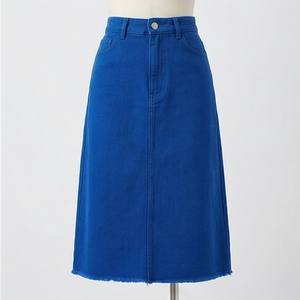 Jupe en jean taille haute pour femme, coupe trapèze, longueur genou, couleur unie, style décontracté avec poches, pour toutes les saisons - Product Image 1