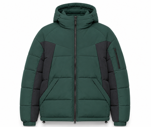 Modern Winter Puffer <b>Jacket</b> Hooded Contrast Design Warm Polyester Filling Custom Embroidered Logo Service Zipper Utility Pockets - Product Image 1