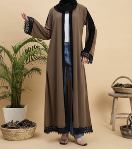 Nouvelle Robe Abaya Modeste Style 2026, Vêtement Islamique Ouvert sur le Devant, Longue Robe pour Femmes Musulmanes, Polyester, Col en V Floral, Look Élégant - Product Image 2