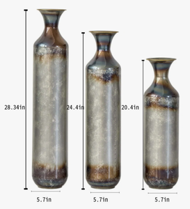 Handmade Ceramic Tabletop <b>Vase</b> Set Glossy Finish Contemporary Design 5.7in Diameter Three Sizes For Floral Display gleaming rim - Product Image 3