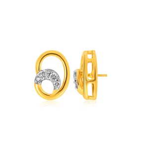 Pendientes de Diamantes Minimalistas con Corte Brillante Redondo en Oro Amarillo para Uso Diario de Mujer, Diseño Curvo y Elegante - Product Image 3