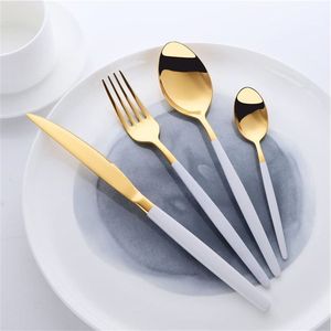 Ensemble de couverts de luxe en acier inoxydable doré 24 pièces, finition miroir, manche marbré, service de table royal, couteau, fourchette, cuillère pour repas occidentaux - Product Image 4