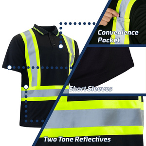Men's Reflective Safety <b>Polo</b> Shirt Short Sleeve Black with <b>Orange</b> Silver Stripe Plus Size Casual Workwear - Product Image 2