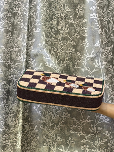 Sac à bandoulière artisanal perlé motif canard, pochette de créateur à motif à carreaux, sac à main tendance pour femme avec rabat - Product Image 3