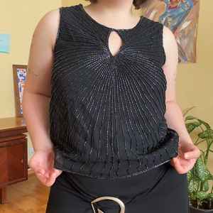 Elegant <b>Women</b> <b>Sequin</b> Blouse Vintage Perspective Sheer Mesh Long Sleeve Beaded <b>Shirt</b> Top Tunic Blusa - Product Image 2