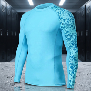 Men Long Sleeve Rash Guard <b>Blue</b> Sublimation Print Anti-Uv Swim Shirt Full Sleeve Polyester Sport <b>Top</b> - Product Image 1