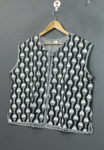 Gilet sans manches pour femme, col en V, imprimé floral, simple boutonnage, décontracté, en coton tissé - Product Image 2