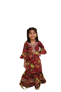 Sharara ชุดแต่งกายสำหรับเด็ก, ผ้าไหมประจำชาติผ้าไหมลาย kurti shalwar kameez อินเดีย - Product Image 5