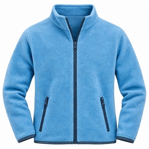 Custom Light Blue Fleece Bomber Jacket Full Zip Stand Collar Autumn Outerwear Soft <b>Thermal</b> Windproof Hooded <b>Mens</b> Plain Casual - Product Image 1