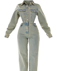 Ladies Long Sleeve Denim Jumpsuit Classic Jean One Piece Fashion Outfit Wholesale Supplier Factory <b>Playsuit</b> Overalls Trousers - Product Image 1