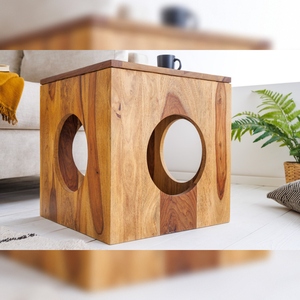 Mesa Auxiliar Moderna de Madera Vandana Urban Line CUBUS 40cm con Acabado en Piedra Sheesham, Mesita de Noche para Dormitorio y Uso en Hoteles - Product Image 1