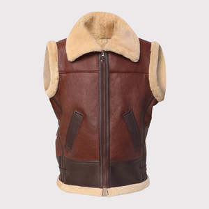 <b>Men</b> Brown Shearling Leather Vest - Product Image 1