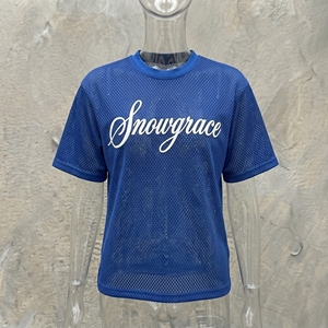 เสื้อยืดผู้ชาย Snowgrace สีน้ำเงิน ผ้าตาข่าย แขนสั้น คอกลม ระบายอากาศได้ดี สวมใส่สบาย พิมพ์ลายตัวอักษร ทรงปกติ - Product Image 4