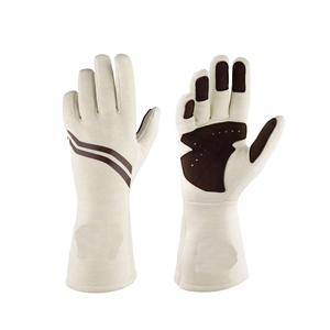 Gants de course unisexes à doigts entiers, beige rayé, antidérapants, pour la conduite en extérieur, en tissu tissé, style à enfiler - Product Image 1