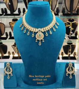 Heritage Polki Necklace <b>Set</b> & Earrings Gold Plated Brass Trendy Bridal Jewelry <b>Set</b> for Wedding & Party - Product Image 2